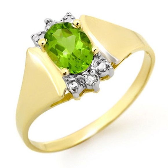 NEW Green Peridot with Diamonds Ring, 10k Gold